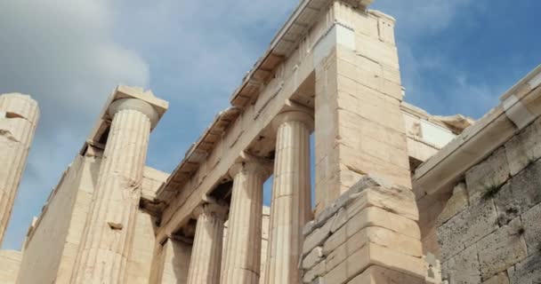 Ancient Ruins Acropolis Athens Landmark Ancient Greek Civilization Stone Pillars — Stock Video