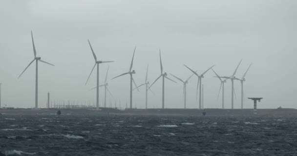 Modernas Turbinas Eólicas Girando Puerto Rotterdam Importante Centro Industrial Energético — Vídeos de Stock