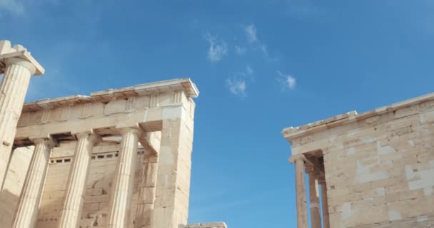 Antike Ruinen Säulen Auf Der Akropolis Von Athen Wahrzeichen Der — Stockvideo
