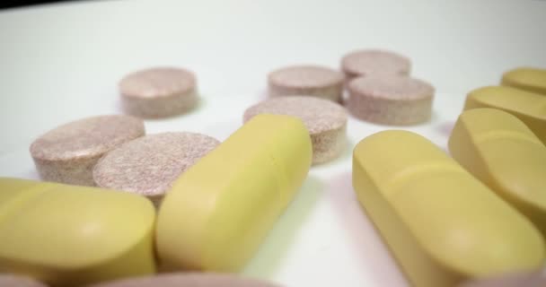 Medicine Drug Pills Spining White Surface — Stock Video