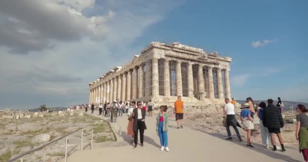 Афины Греция Апреля 2023 Года Древние Столпы Акрополе Афин Достопримечательность — стоковое видео