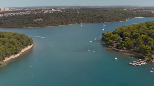 Aerial View Sea Bay Boats Mediterranean Uvala Pula Horvátország Stock Videó