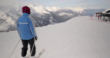 Skiing in the alps, follow shot with gimbal and full frame camera, winter sports