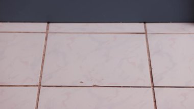 Mutfakta bir fincan kahveyi düşürmek fayans döşemesi, dağınıklık yaratmak, 120 FPS görüntüsünden yavaş çekim.