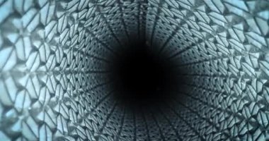 Gelecekçi görünümlü metal şebeke borusu, delikten geçen kamera, üç boyutlu desen.