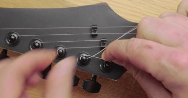 Elektro gitara yeni bir ip takmak, sicim değiştirmek ve akort etmek, çoğaltıcıyla fazla sonları kesmek.