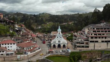 Cuenca, Ecuador Turi church aerial view drone footage over colonial town