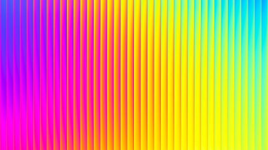 Cam efektli soyut tırtıklı fraktal doku ve parlak flütlü dikey gökkuşağı gradyanı çizgileri. Modern görsel sanat projesi için parlak renkler ve geometriyi harmanlayan cesur ve dinamik tasarım