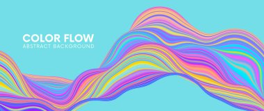 Parlak neon eğimli dalga, pürüzsüz akış deseni, sarı, mavi, pembe renkler. Modern dijital sanat ve dinamik tasarımlar için soyut akışkan sıvı şekilli dinamik renkli dalga tasarımı