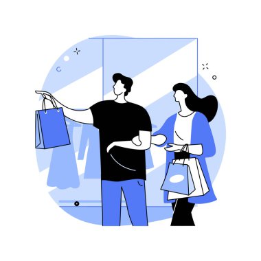 Son satış karikatür vektör çizimlerini izole etti. Alışveriş merkezinde paketleri olan genç çift, büyük indirim günü, akıllı perakende satış, koleksiyon tasfiyesi, vektör karikatürlerinde son satışlar..