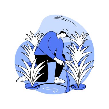 Sulama sistemi karikatür vektör çizimlerini izole etti. Çiftçi dip sulama sistemi, tarım sektörü, tarım giriş sektörü, fıskiye ekipman vektör karikatürü kurar.