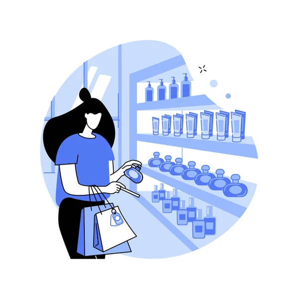 stock vector Free samples isolated cartoon vector illustrations. Smiling girl uses perfume testers in cosmetics store, trade profession, smart retail, shopping day with free samples vector cartoon.