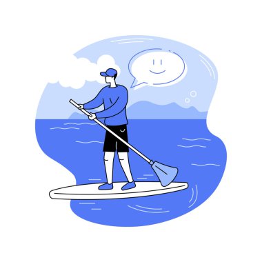Kiralık karikatür karikatür çizimleri için ayağa kalk. Şehir parkının yakınında kayıkla gezen genç bir adam, şehir yaşam tarzı, dinlenme günü, kürek çekme fikri, aktif spor vektör karikatürü..