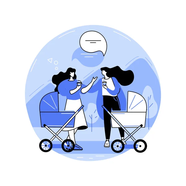 快乐的妈妈们孤立的卡通矢量插图 年轻的妈妈们和散步的人一起在城市公园里散步 喝咖啡 过着快乐的母亲节 快乐的父母情缘卡通片 — 图库矢量图片