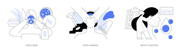 Beleza Procedimento Conceito Abstrato Conjunto Ilustração Vetorial Máscara Facial Massagem — Vetor de Stock