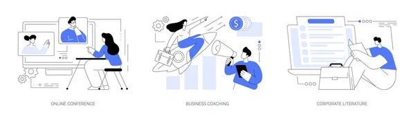 Business Training Abstract Concept Vector Illustratie Set Online Conferentie Business — Stockvector