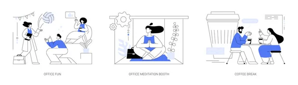 Stress Management Work Abstract Concept Vector Illustration Set Office Fun — Stock Vector