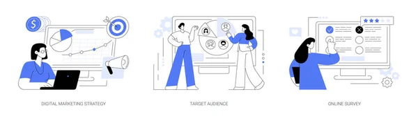 Medieinnehåll Kampanj Abstrakt Koncept Vektor Illustration Set Digital Marknadsföring Strategi — Stock vektor