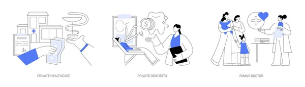 Sjukvårdsförsäkring Abstrakt Begrepp Vektor Illustration Set Privat Sjukvård Och Tandvård — Stock vektor