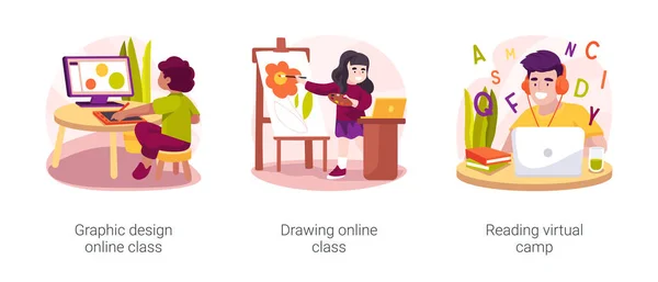 Campos Virtuales Para Estudiantes Aislados Conjunto Ilustración Vectorial Dibujos Animados — Archivo Imágenes Vectoriales
