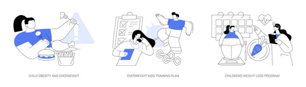 儿童进食障碍抽象概念矢量图集 儿童肥胖 超重的训练计划 儿童减肥计划 不健康的生活方式 抽象的比喻 — 图库矢量图片