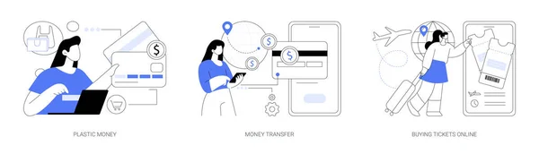 Elektronische Transacties Abstract Concept Vector Illustratie Set Plastic Geld Geld — Stockvector