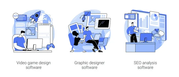 프로페셔널 소프트웨어 일러스트 비디오 디자인 그래픽 디자인 소프트웨어 Seo 마케팅 — 스톡 벡터