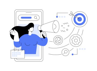 Mobil SEO soyut konsept vektör çizimi. Mobil optimizasyon, SEO hizmeti, arama motoru pazarlaması, navigasyon menü çubuğu, ajans kurumsal web sitesi, UI element tasarımı soyut metafor.