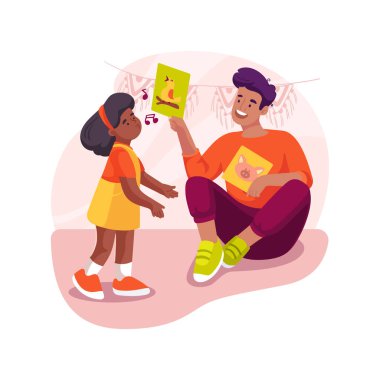 Hayvan izole edilmiş bir çizgi film vektör illüstrasyonunu taklit ederek. Rol yapma oyunu, hayvan sesi taklit eden çocuk, otizm davranış terapisi, gelişim gecikmesi olan çocuklar, günlük bakım vektörü çizgi filmi.