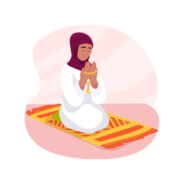 stock vector Praying isolated cartoon vector illustration. Muslim everyday rituals, arabic woman praying to Allah, reading quran, eastern faith and belief, islamic religion vector cartoon.