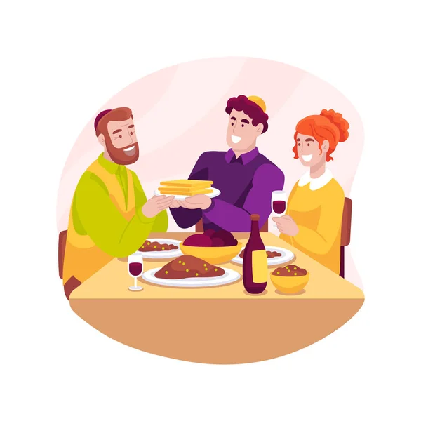 Passover Isolado Desenho Animado Ilustração Vetorial Família Feliz Celebrando Feriado — Vetor de Stock