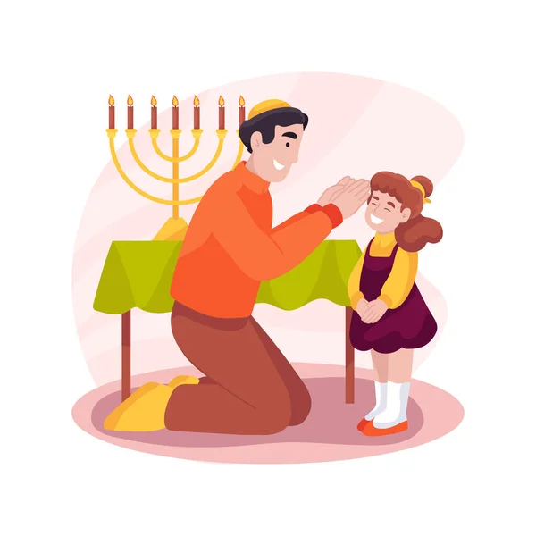 祝福の子供たち孤立した漫画のベクトルイラスト ユダヤ人の父は彼の娘を祝福します 毎日の宗教儀式 家族の古い伝統を信じて 精神的な練習ベクトル漫画 — ストックベクタ