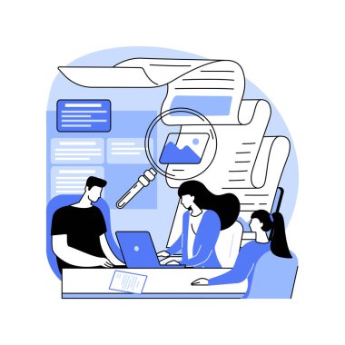 Pazar araştırması karikatür vektör çizimlerini izole etti. Çeşitli bilişim uzmanları bir pazar, yeni başlangıç projesi, rakipleri araştırmak, strateji geliştirme vektör karikatürü.