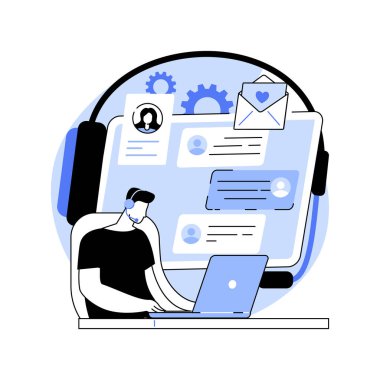 Tarihten önce danışmanlık, karikatür vektör çizimleri. Online flört danışmanı randevudan önce müşteriyle konuşuyor, çevrimiçi iş, bilişim sektörü, profesyonel servis vektör karikatürü.