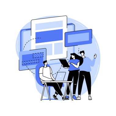 Yazılım geliştirme karikatür vektör çizimlerini izole etti. Çeşitli arka uç geliştiriciler bir yazılım, uygulama mühendisliği, bilişim şirketi işi, programlama dili vektör karikatürü oluşturur.