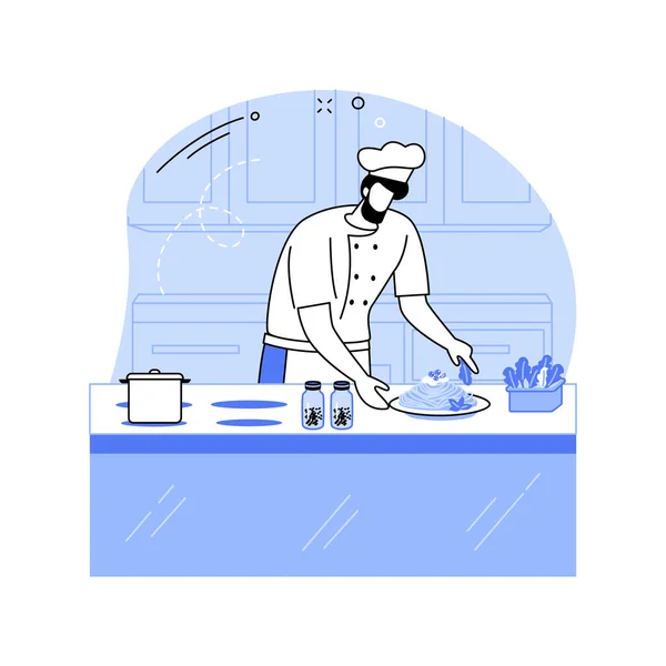 食品装饰孤立的卡通矢量插图 餐厅厨师装饰现成的菜品 专业人员 厨房工作人员 服务部门 Horeca商业病媒卡通片 — 图库矢量图片