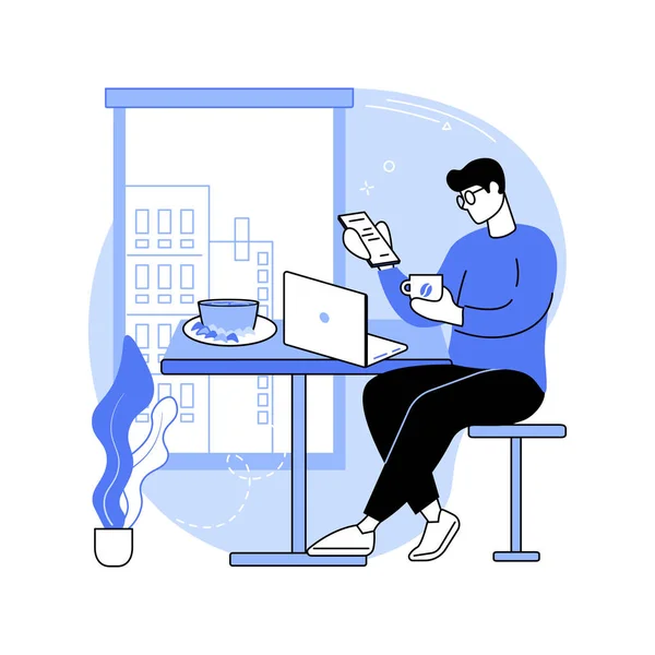 繁忙的午餐时间 孤立的卡通矢量插图 忙碌的男人在工作午餐 在咖啡店打电话 人们的生活方式 独自在餐馆吃饭 病媒漫画 — 图库矢量图片