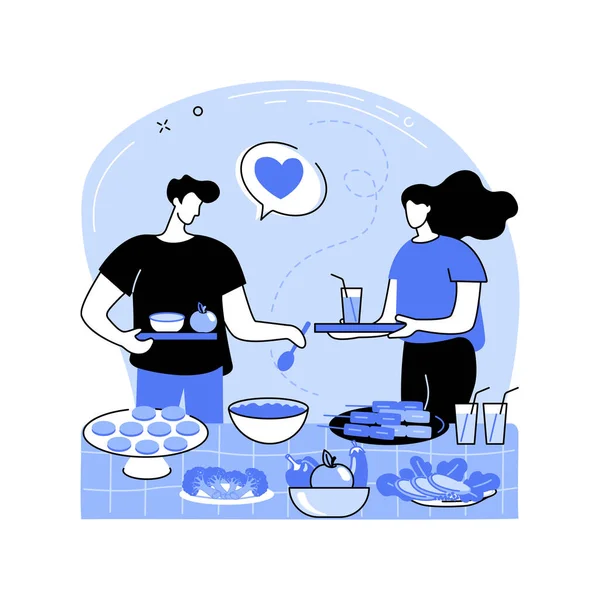 Vegetarian Buffet Isolated Cartoon Vector Illustrations Group Happy People Dining — стоковий вектор