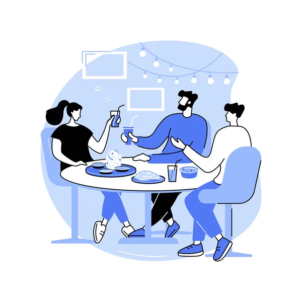 印度餐馆孤立的卡通矢量插图 一群朋友一起在咖啡馆里聊天和吃饭 印度美食菜单 人们的生活方式 晚餐闲暇时间矢量漫画 — 图库矢量图片