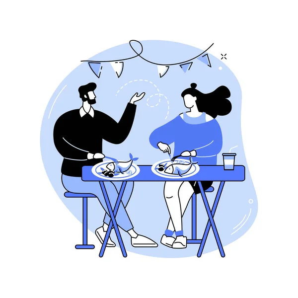 Mediterranean Cuisine Isolated Cartoon Vector Illustrations Happy Couple Eating Out — Vettoriale Stock