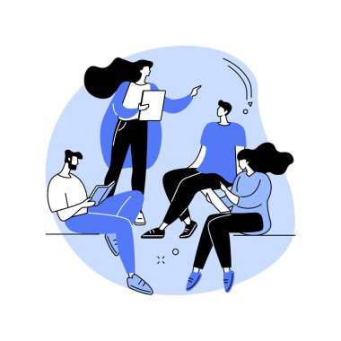 Seminer karikatür vektör çizimlerini izole etti. Seminerde öğretmenle, üniversite eğitim süreciyle, üniversite dersleriyle, öğrenci yaşam tarzı vektör karikatürüyle tartışan bir grup genç..