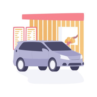 Place an order isolated cartoon vector illustrations. People drive in with a car for ordering takeaway food and drinks, standing near voice terminal, fast food restaurant vector cartoon.