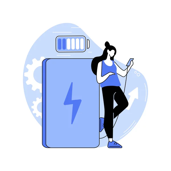 Φορητός Φορτιστής Απομονωμένη Εικονογράφηση Φορέα Κινουμένων Σχεδίων Γυναίκα Smartphone Χρησιμοποιώντας — Διανυσματικό Αρχείο