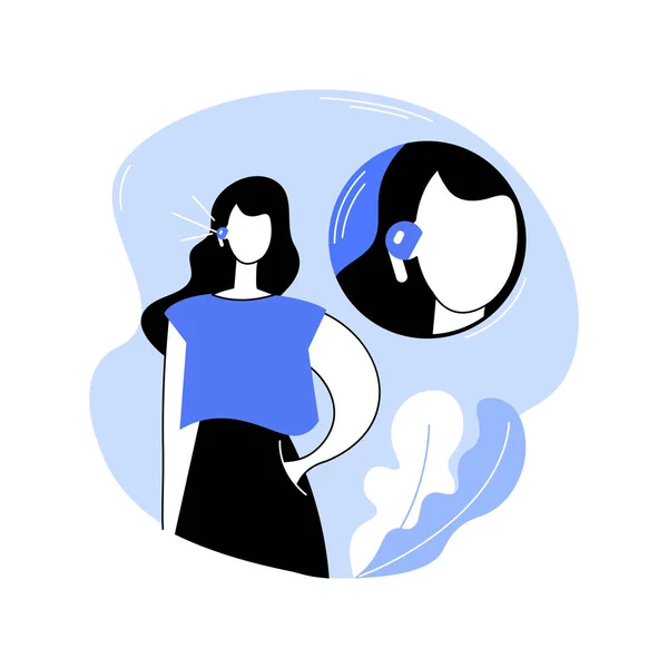 Wireless Earbuds Isolated Cartoon Vector Illustrations Woman Listening Music Using — ストックベクタ