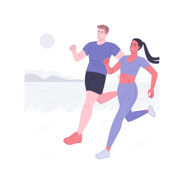 继续运行孤立的卡通矢量插图 年轻夫妇一起在农村跑步 一起在山上慢跑 一起锻炼身体 一起做运动动机矢量卡通片 — 图库矢量图片