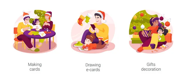 Tarjetas Navidad Presenta Conjunto Ilustración Vectores Dibujos Animados Aislados Familia — Archivo Imágenes Vectoriales