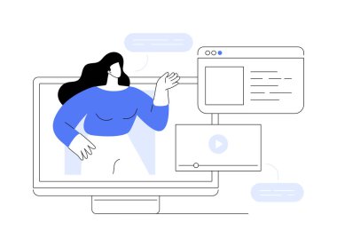 Halk sözcüleri soyut konsept vektör illüstrasyonunu özetliyor. Olay web sitesi geliştirme, iniş sayfası unsuru, konferans konuşmacısı, halk figürü profili, site menü çubuğu, UI soyut metafor.