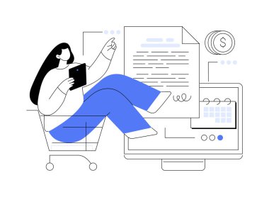 Ön ödeme terimleri soyut konsept vektör çizimi. Ödeme şartları ve koşulları, peşin ödeme, ön ödeme yöntemi, kayıt detayları, online ön sipariş, nakit soyut metafor mevduatı.