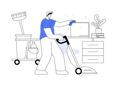 Ticari temizlik soyut konsept vektör çizimi. Temizlik sektörü, bakım ofisi temizliği, sağlıklı güvenli çevre, döşeme, temizlik, güç yıkama soyut metaforu.