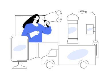 Açık hava reklam tasarımı soyut konsept vektör çizimi. Ev içi medya, açık hava perakende afişi, yaratıcı reklam tasarımı, şehir reklam panosu düzeni, pazarlama kampanyası soyut metaforu..